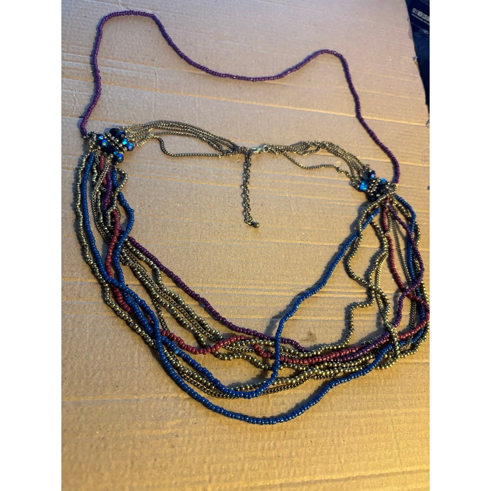 Red Blue And Green Beaded Necklace Vintage